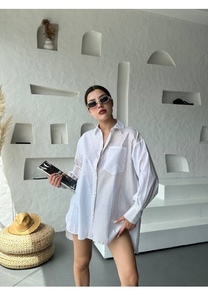 Oversize Çizgili Gömlek