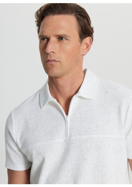 Polo Yaka Jakarlı Ekru Erkek T-Shirt ACE091252119_EKR fırsatları