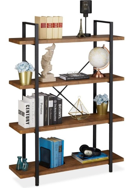 Rio Metal Kitaplık Doğal Ahşap Masif Raf