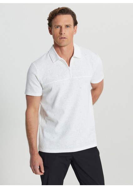 Polo Yaka Jakarlı Ekru Erkek T-Shirt ACE091252119_EKR