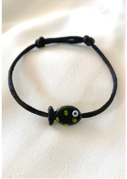 Siyah Murano Cam Boncuklu Balık Bileklik