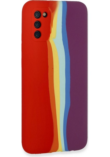 Samsung Galaxy A03s Kılıf Ebruli Lansman Silikon - Kırmızı-mor Nrmsa