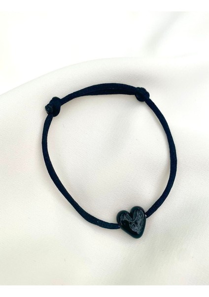 Murano Siyah Kalp Bileklik