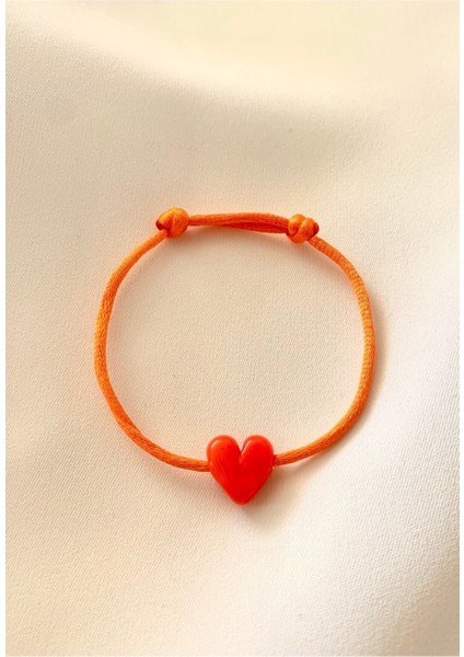 Turuncu Murano Cam Kalp Boncuk Turuncu Bileklik