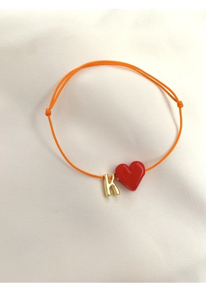 Murano Cam Kalp Boncuklu Turuncu Harf Bileklik