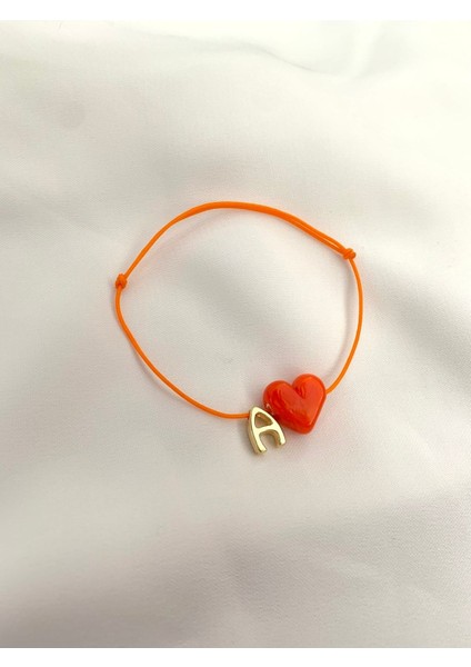 Murano Cam Kalp Boncuklu Turuncu Harf Bileklik