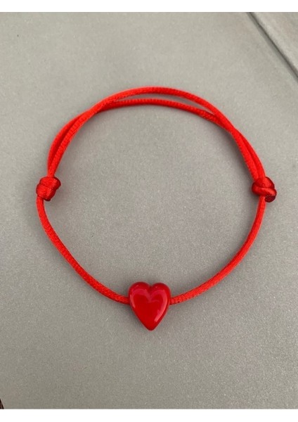 Murano Cam Kalp Boncuklu Kırmızı Ip