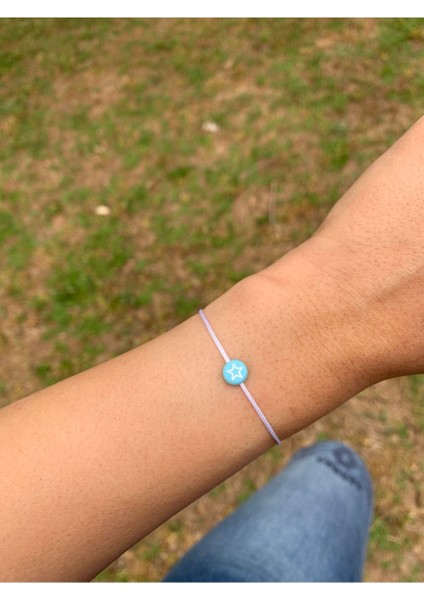 Mavi Yıldızlı Beyaz Ip Bileklik