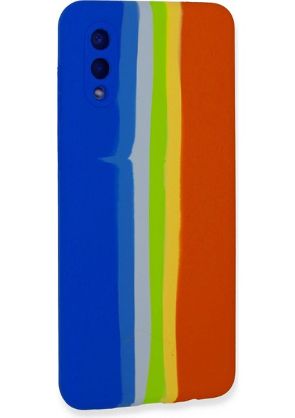 Samsung Galaxy A02 Kılıf Ebruli Lansman Silikon - Mavi-Turuncu Nrmsa