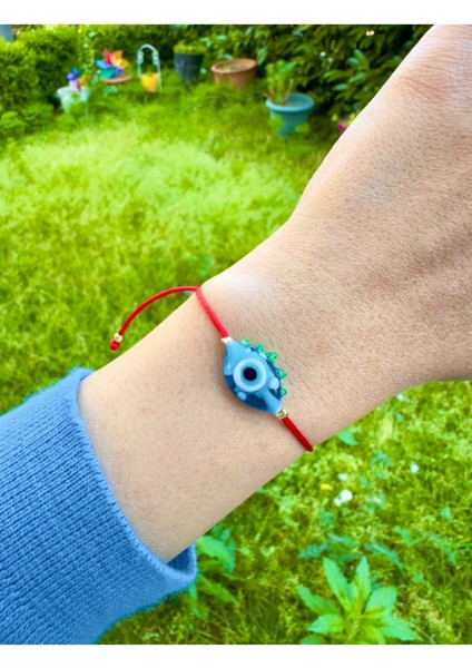 Cam Mavi Göz Nazar Kırmızı Bileklik