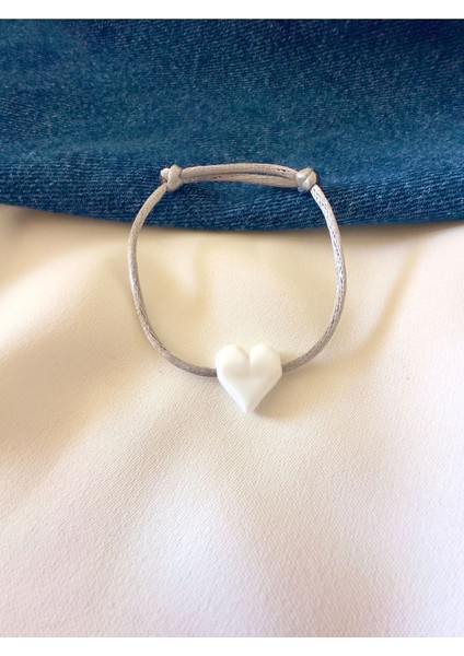 Murano Cam Kalp Boncuk Gri Bileklik