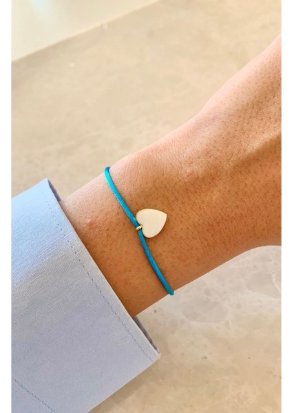 Beyaz Kalpli Mavi Ip Bileklik