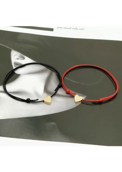 Kalpli Bileklik Kadınlar İçin İki Adet Siyah ve Kırmızı Renkli