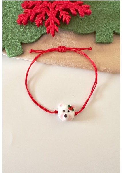 Yeniyıl Temalı Kokina Cam Ayı Teddy Kırmızı Yılbaşı Bileklik