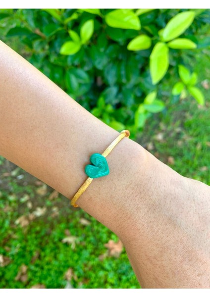 Murano Cam Boncuk Yeşil Kalp Bileklik