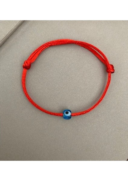 Mavi Kare Cam Nazar Boncuklu Kırmızı Ip Bileklik