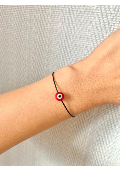 Kırmızı Nazar Boncuklu Siyah Ip Bileklik
