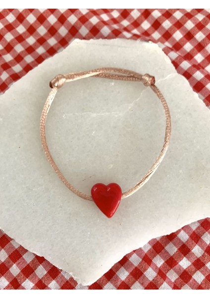 Kırmızı Cam Murano Kalp Bileklik