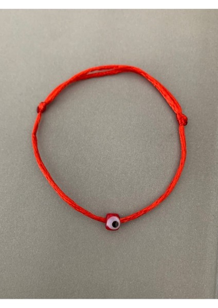 Kırmızı Cam Nazar Boncuklu Kırmızı Ip Bileklik
