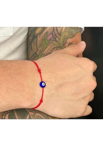 Erkek Nazar Boncuklu Kırmızı Ip Bileklik