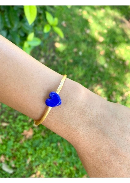 Murano Cam Boncuk Koyu Mavi Kalp Bileklik