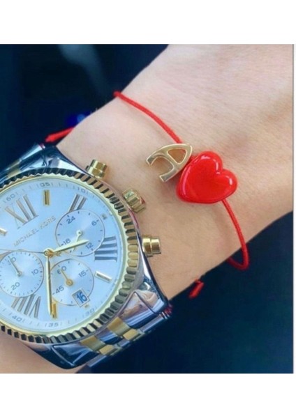 Kırmızı Murano Cam Boncuklu Harfli Ip Bileklik