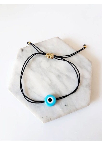 Mavi Cam Nazar Boncuklu Siyah Ip Bileklik