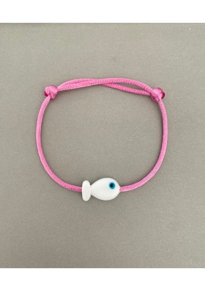 Beyaz Balık Murano Cam Pembe Bileklik