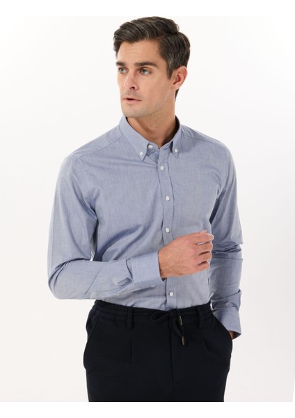 Slim Fit Düğmeli Yaka Lacivert Erkek Gömlek ACE020252040_LAC