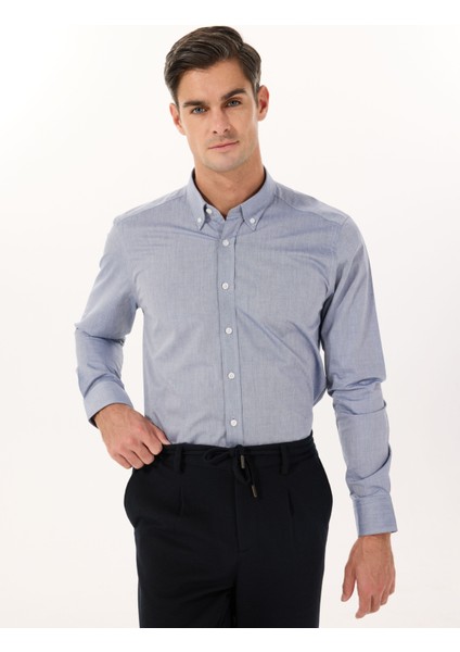 Slim Fit Düğmeli Yaka Lacivert Erkek Gömlek ACE020252040_LAC modelleri