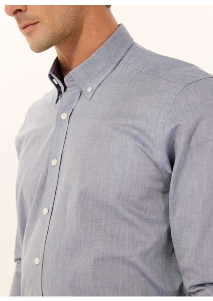 Slim Fit Düğmeli Yaka Lacivert Erkek Gömlek ACE020252040_LAC fırsatları