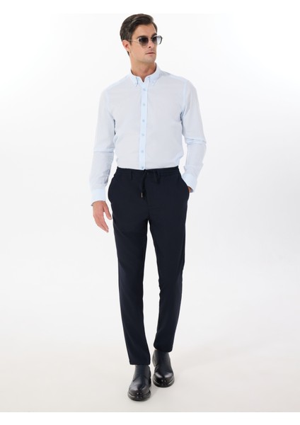 Slim Fit Düğmeli Yaka Mavi Erkek Gömlek ACE020252040_MAV