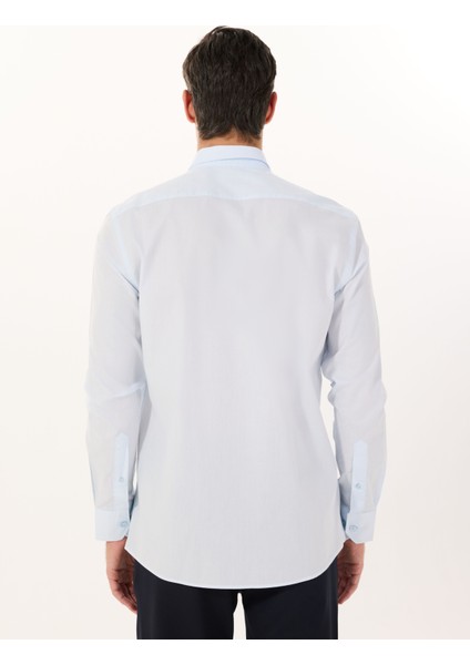 Slim Fit Düğmeli Yaka Mavi Erkek Gömlek ACE020252040_MAV