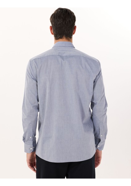 Slim Fit Düğmeli Yaka Lacivert Erkek Gömlek ACE020252040_LAC indirimleri
