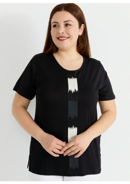 O Yaka Taşlı Siyah Kadın Bluz 25YSL8088-BB fiyatları