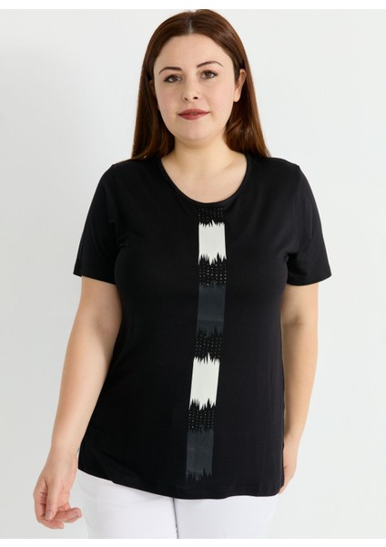 O Yaka Taşlı Siyah Kadın Bluz 25YSL8088-BB modelleri