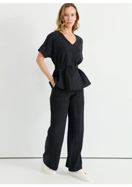 Normal Bel Standart Siyah Kadın Pantolon 25YSL5396