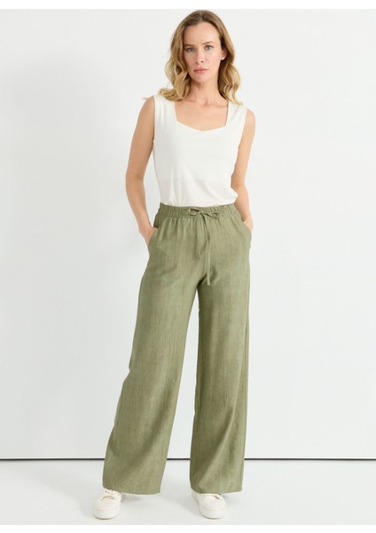 Normal Bel Standart Haki Kadın Pantolon 25YSL5396