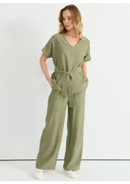 Normal Bel Standart Haki Kadın Pantolon 25YSL5396
