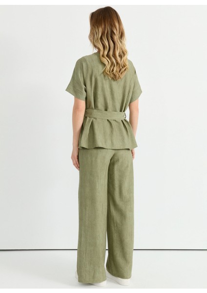 Normal Bel Standart Haki Kadın Pantolon 25YSL5396
