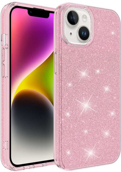 Apple iPhone 14 Plus Kılıf Pembe Jade Simli Silikon Kapak Esnek Ince (Apple iPhone 14 Plus, Pembe)