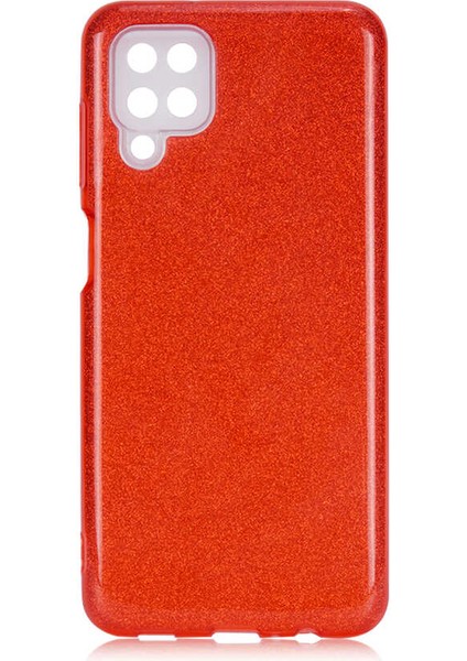 Samsung Galaxy A12 Kılıf Kırmızı Jade Simli Silikon Kapak Esnek Ince (Samsung Galaxy A12, Kırmızı)