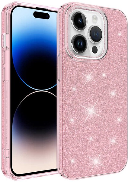 Apple iPhone 14 Pro Kılıf Pembe Jade Simli Silikon Kapak Esnek Ince (Apple iPhone 14 Pro, Pembe)