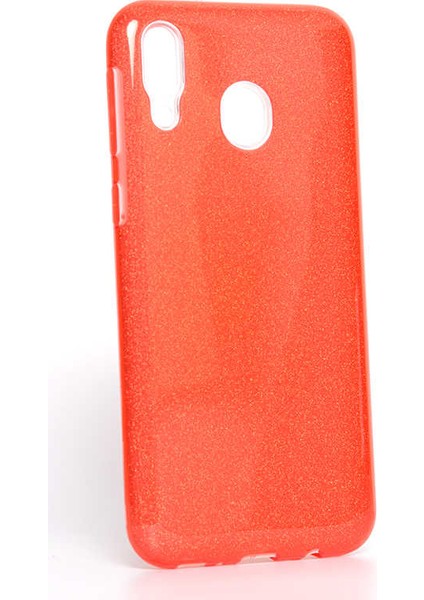 Samsung Galaxy M20 Kılıf Kırmızı Jade Simli Silikon Kapak Esnek Ince (Samsung Galaxy M20, Kırmızı)