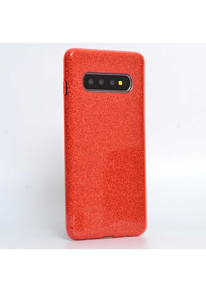 Samsung Galaxy S10 Plus Kılıf Kırmızı Jade Simli Silikon Kapak Esnek Ince (Samsung Galaxy S10 Plus, Kırmızı)