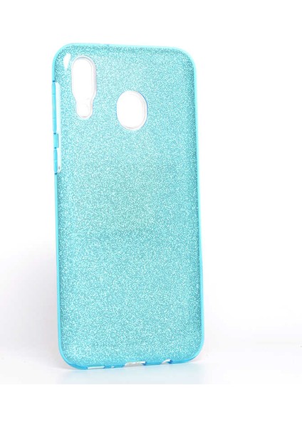 Samsung Galaxy M20 Kılıf Mavi Jade Simli Silikon Kapak Esnek Ince (Samsung Galaxy M20, Mavi)