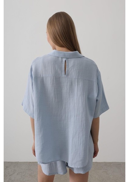 Yarım Kol Müslin Gömlek - Bebe Mavisi fırsatları