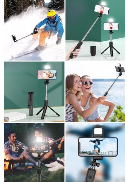 Kendiliğinden Işıklı Masaüstü Tripod Olabilen Telefon Tutuculu Kablosuz Kumandalı Selfie Çubuğu modelleri