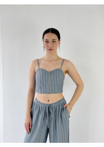 Tasarım Önden Fermuarlı Büstiyer Kadın Kül Mavi fiyatları