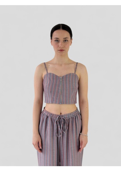 Tasarım Önden Fermuarlı Büstiyer Kadın Somon